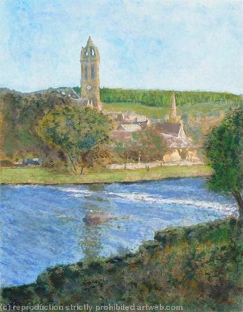 Old Parish Church seen from The Cauld, Peebles