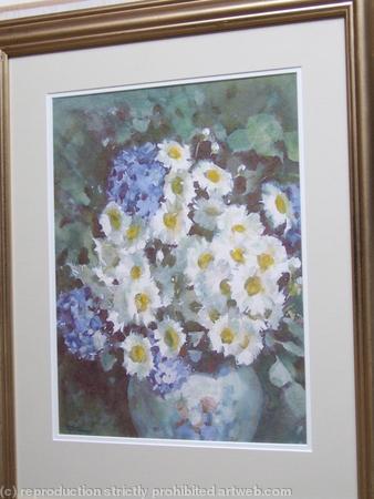 DAISIES and BLUE HYDRANGEAS