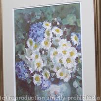 DAISIES and BLUE HYDRANGEAS