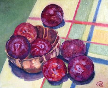 Plums in copper Bowl
