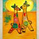 Giraffes in Love. | £120(sold) | 47 x 57cm | Oil on Stretched Canvas Giraffes in Love.