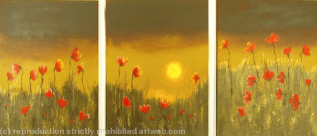 Chocolate Sunset Poppy Field Triptych