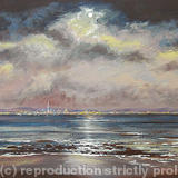 Moonlight over Portsmouth - acrylic on 3d canvas