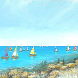 Sailing Past the Rocky Shore - acrylic on 3d canvas