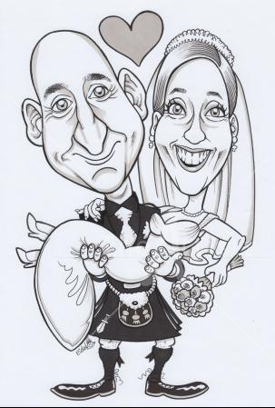 Wedding thank you card caricature