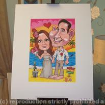 Wedding caricature with large mount for guests to sign.