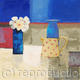 Yellow jug with pink…