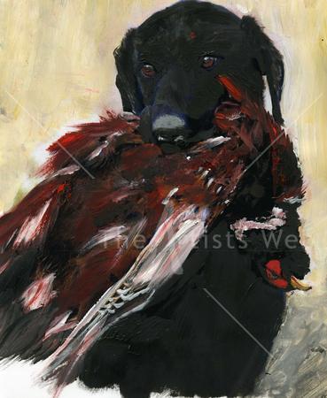 BLACK LAB WITH PHEASANT