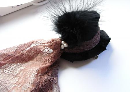 Close up of mini slant top hat