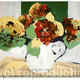hydrangeas-in-yellow-red-and-green | £250 | 50 x 40cm | emulsion and acrylic paint hydrangeas-in-yellow-red-and-green