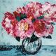 Pink Roses on Blue