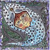 FISH BOY - Linocut hand coloured