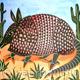 LONE ARMADILLO | (sold) | 18 x 12cm | Linocut hand coloured LONE ARMADILLO